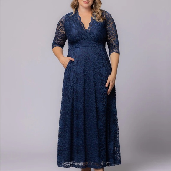 Kiyonna Navy Lace Long Sleeve Dress - Picture 1 of 9